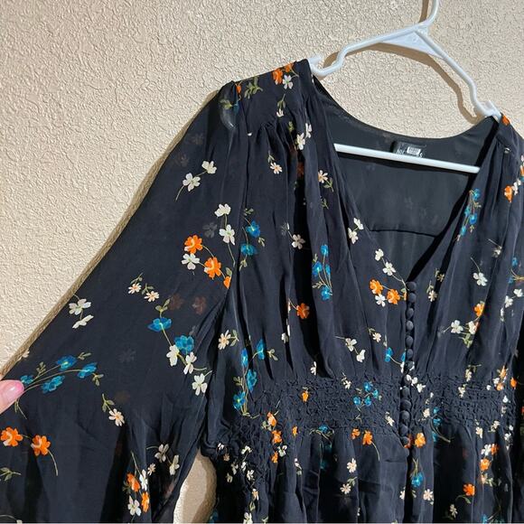 Nicholas black floral peplum silk long sleeve blouse - Picture 4 of 11